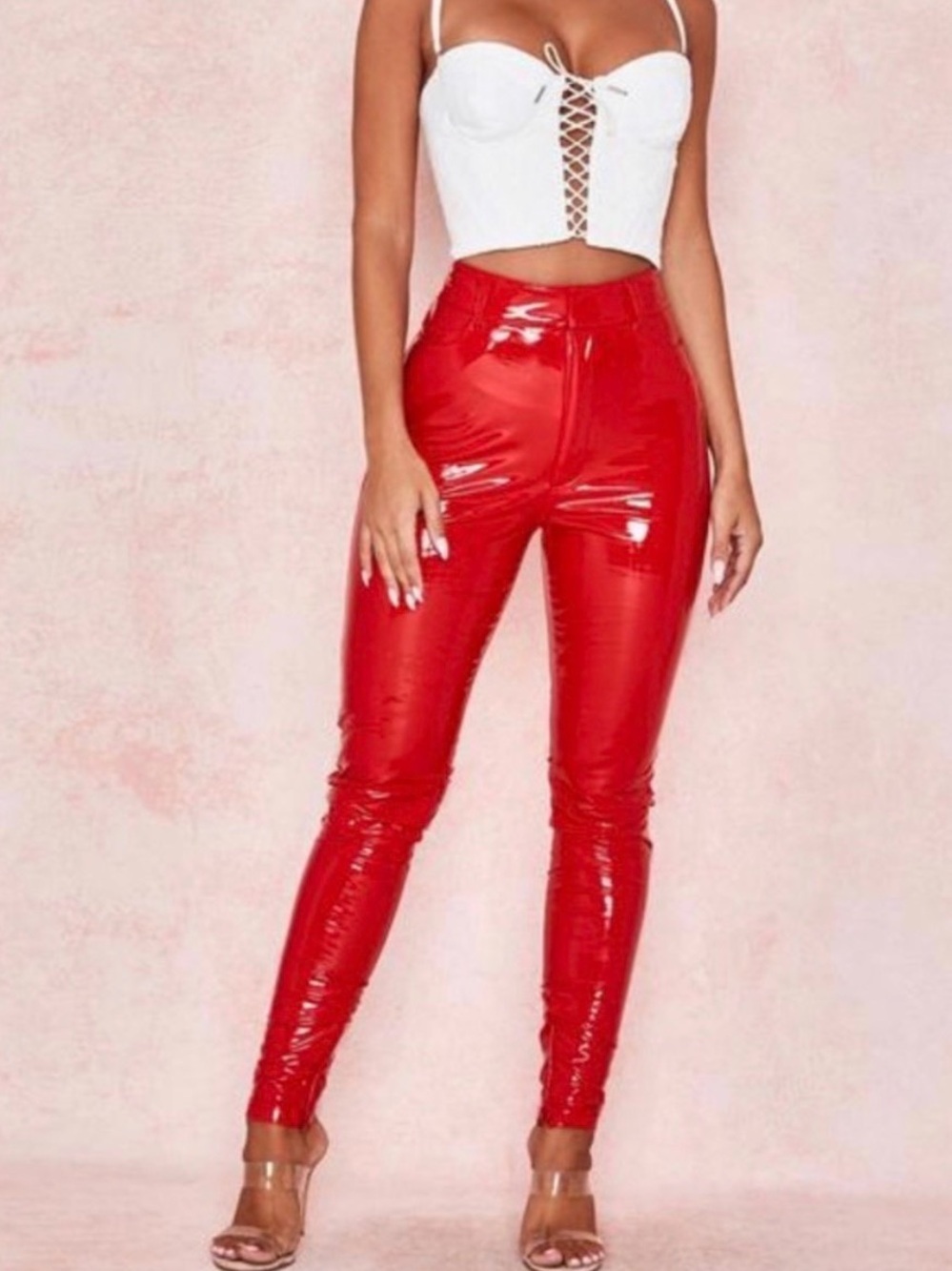 NWT House of CB Pants Haridan Faux Patent Leather Vinyl in Red Medium